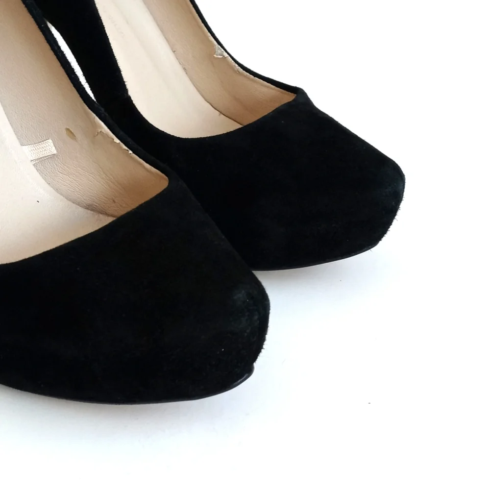 Zara Women’s Elegant Black Leather Suede Steel Chrome 5” Platform Heels 38 (7.5)